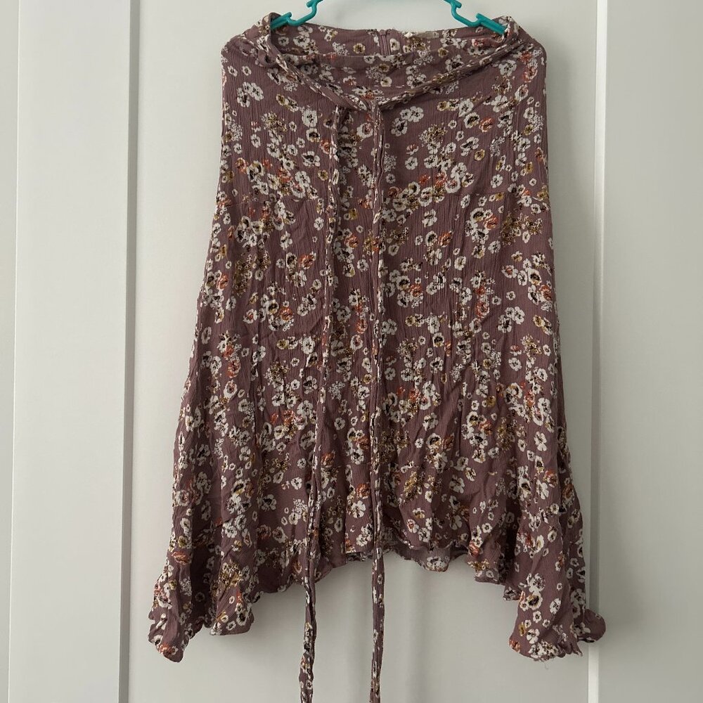 Long Flowy Lavender Floral Tie Waist Skirt